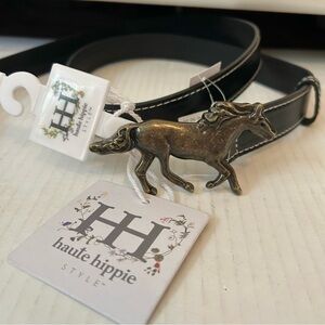 NWT Haute Hippie XL Metal Horse Buckle Black Women’s Belt